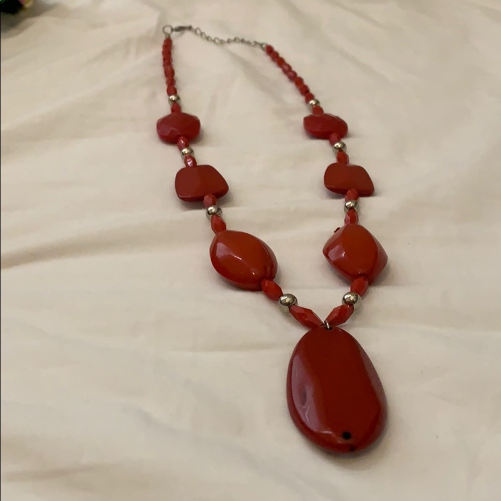 Red stone/bead necklace